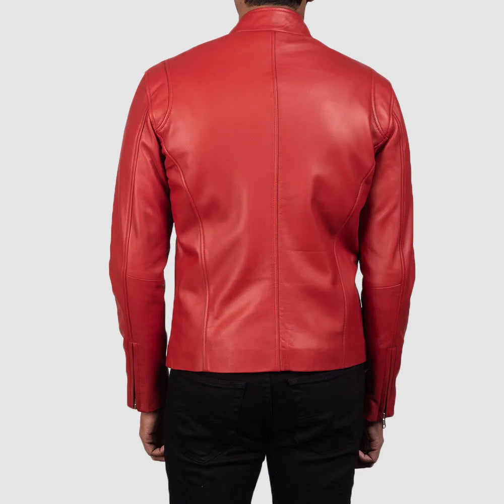 Unleash your inner rebel with this Red leather biker jacket, a must-have for those who crave a daring and edgy fashion statement.