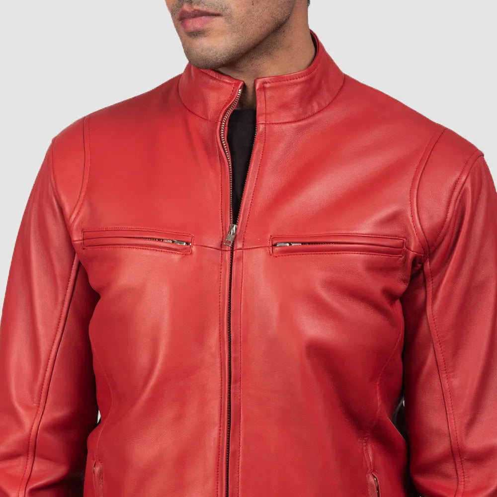 Unleash your inner rebel with this Red leather biker jacket, a must-have for those who crave a daring and edgy fashion statement.
