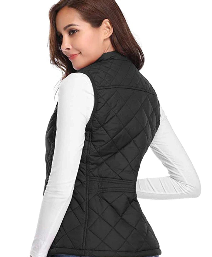Stand up Collar Lightweight Black Quilted Vest