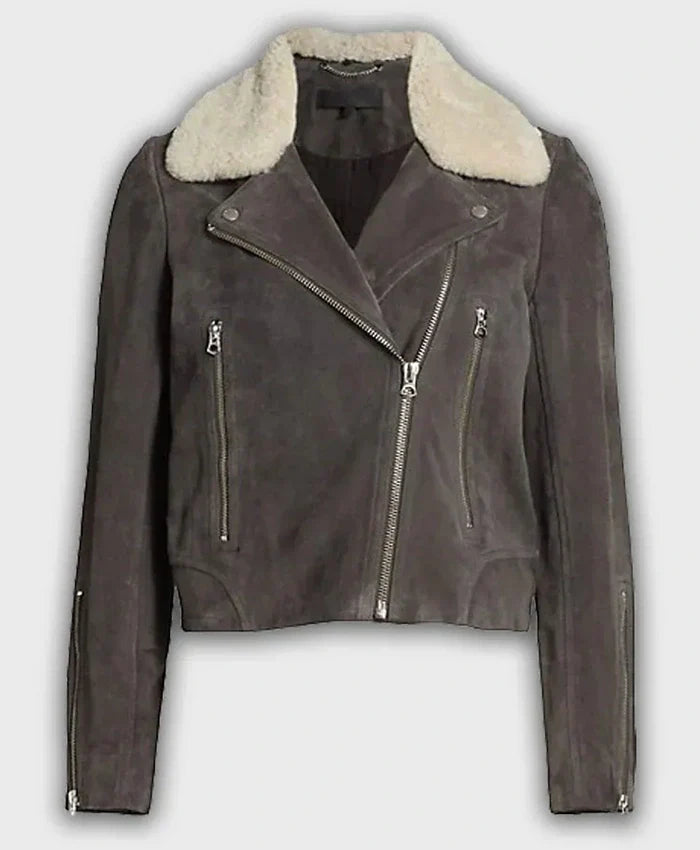 The Equalizer Melody Bayani Grey Biker Suede Jacket