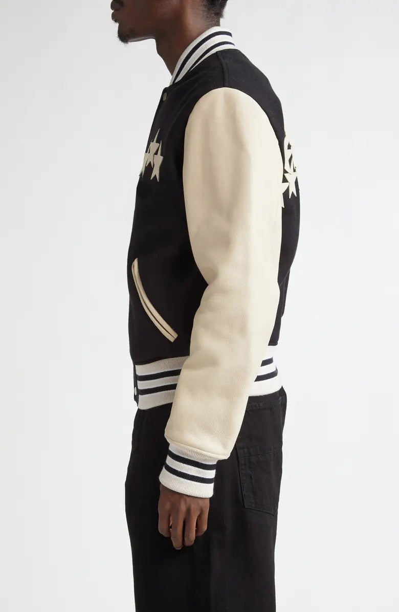 Wool Blend & Leather Varsity Jacket
