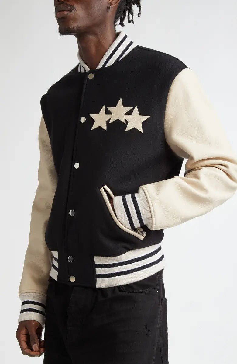 Wool Blend & Leather Varsity Jacket