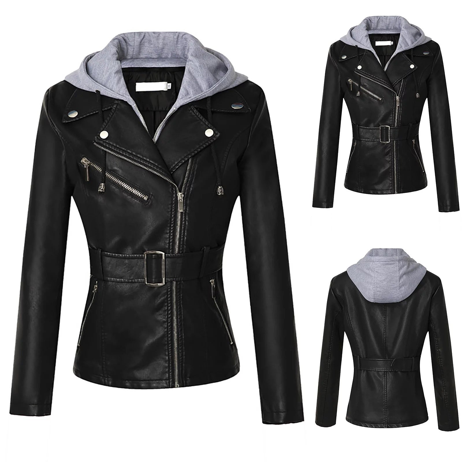 Women’s Slim Hooded Real Leather Jacket