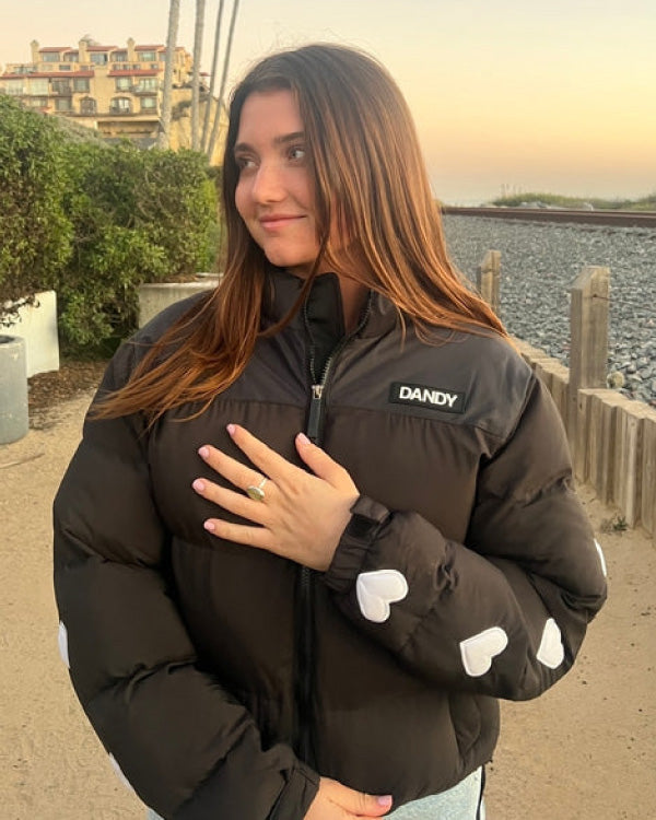 Women Heart Black Puffer Jacket