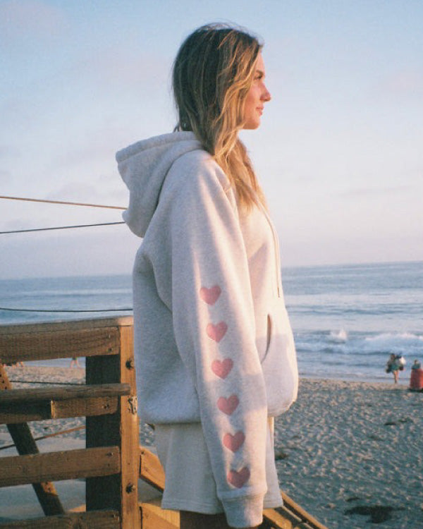 Women White Heart Hoodie