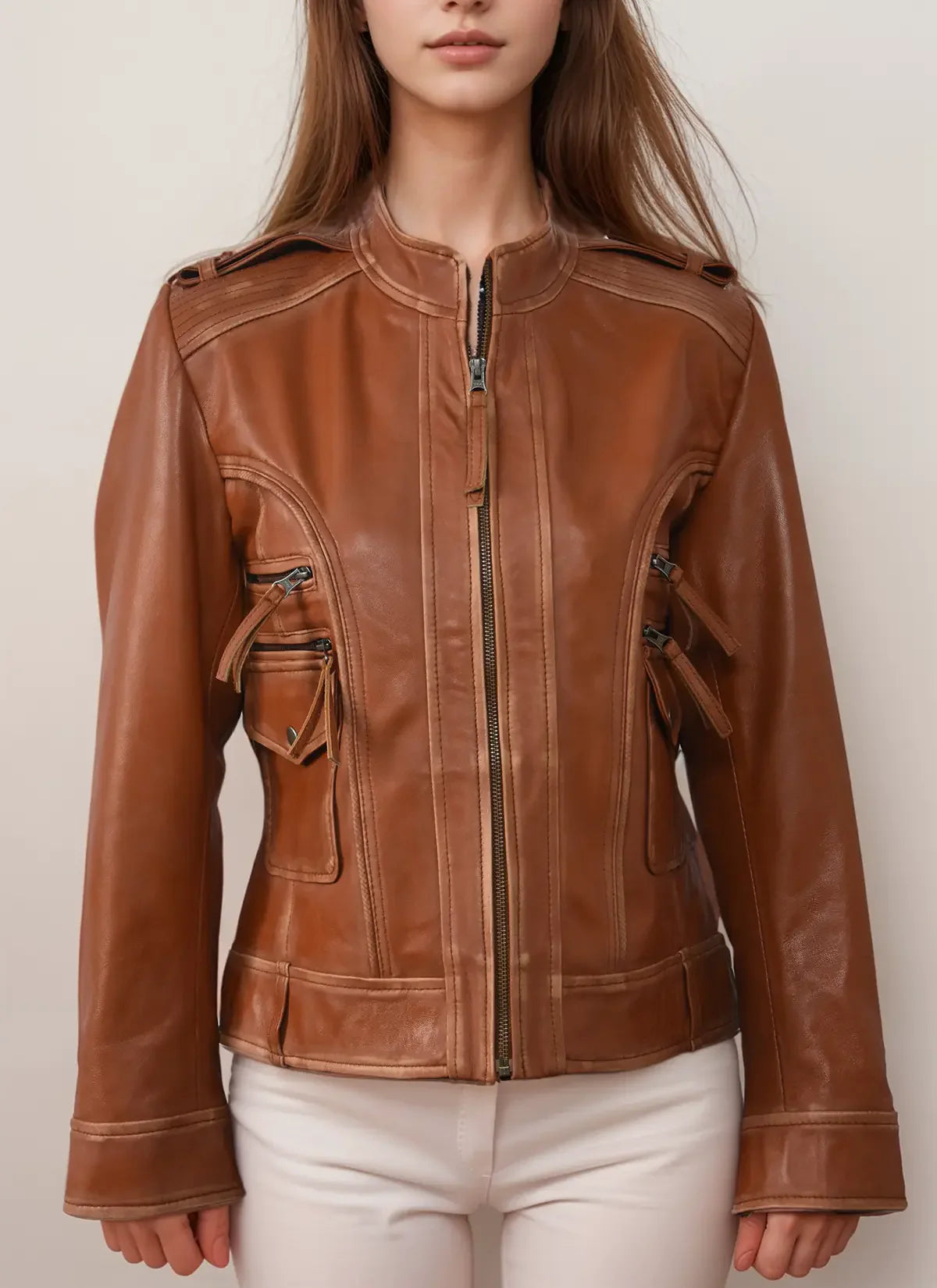 Women's Genuine Lambskin Leather Motorcycle Slim fit Designer Biker Jacket
