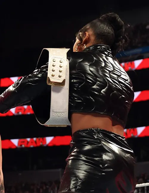 Wrestle Mania 39 Bianca Belair Black Quilted Leather Jacket