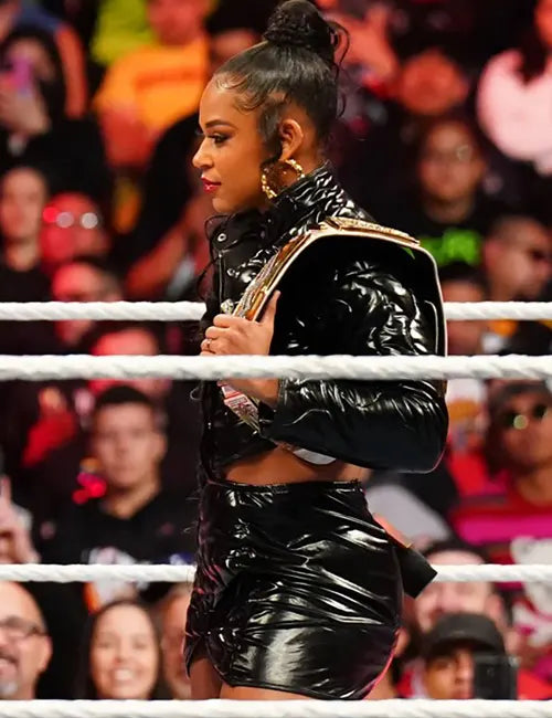 Wrestle Mania 39 Bianca Belair Black Quilted Leather Jacket
