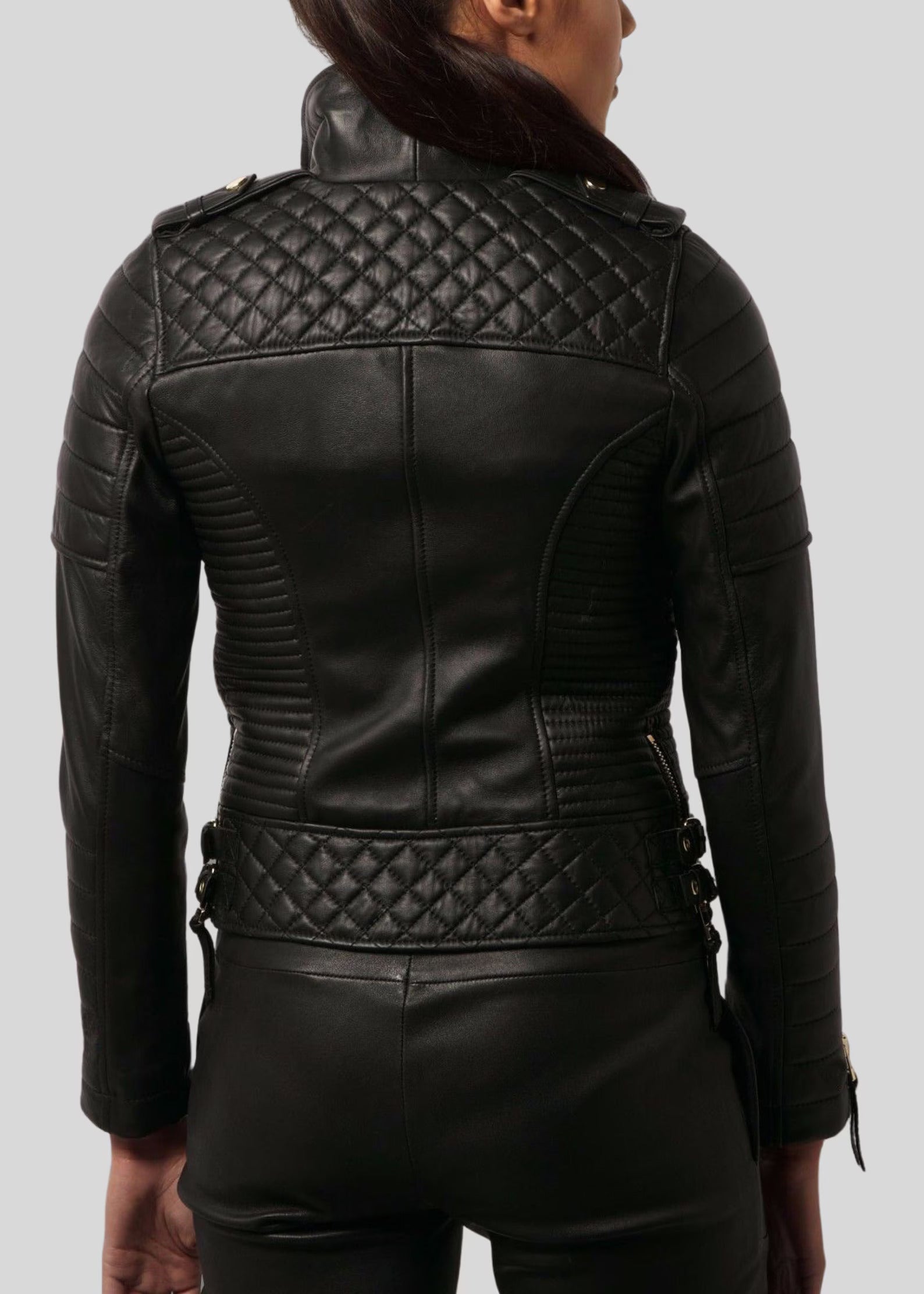 Women's Black Quilted Slim Fit Leather Jacket