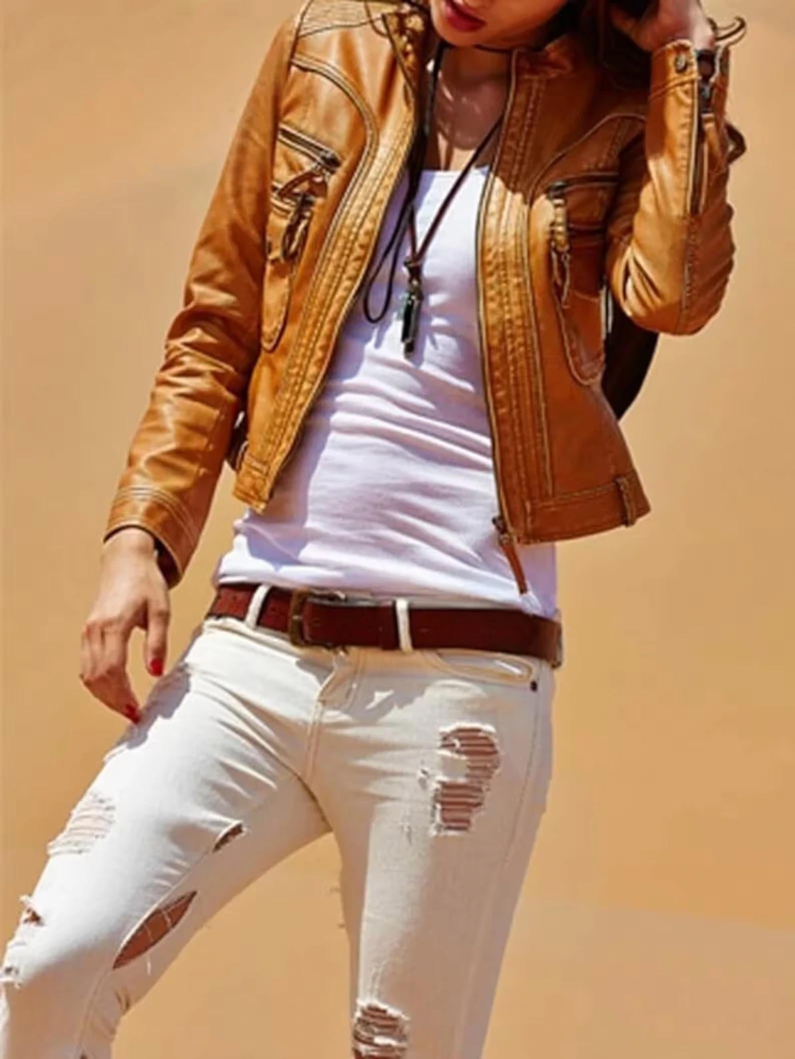 Women's Genuine Lambskin Leather Motorcycle Slim fit Designer Biker Jacket