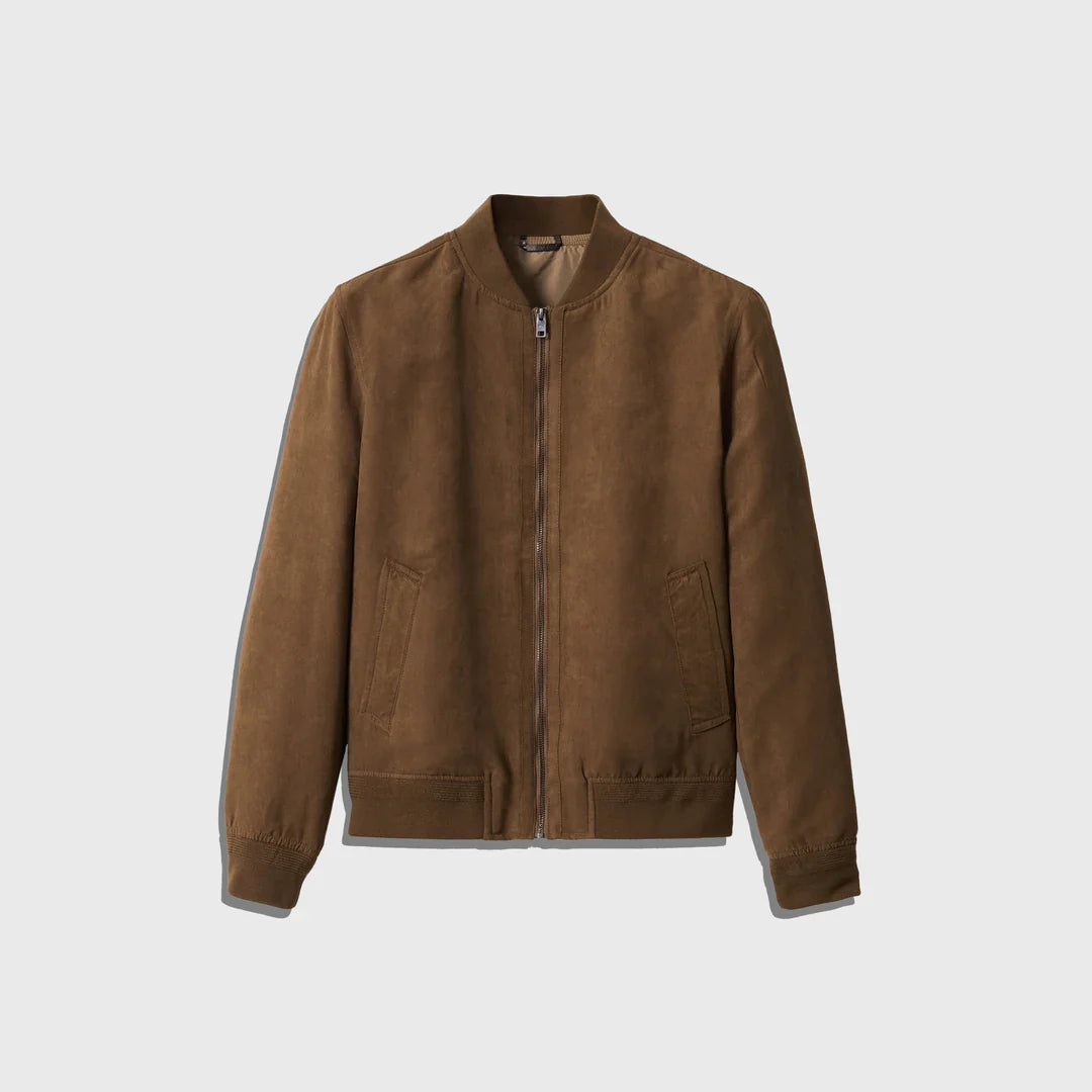 The Elegant Suede Bomber - Men's Leather Jacket
