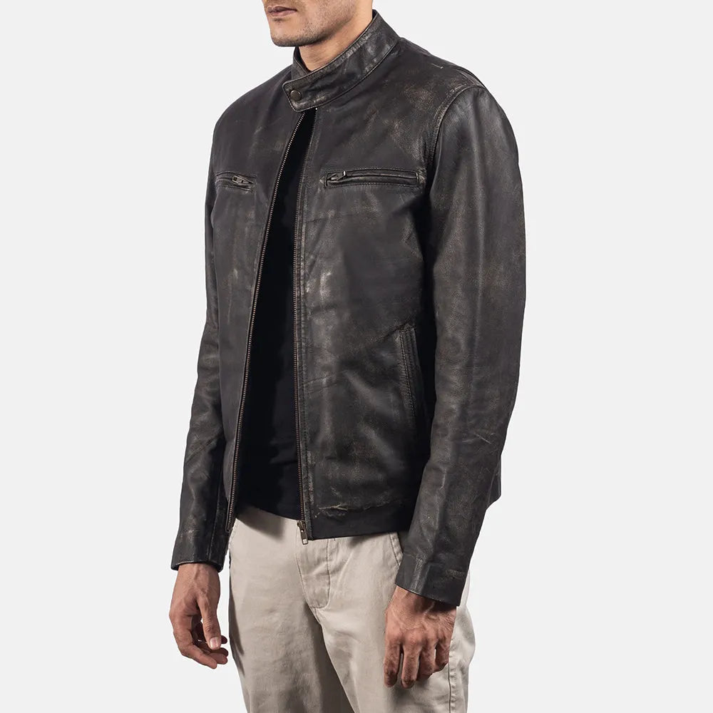 Stylish men brown leather jacket crafted from leather.