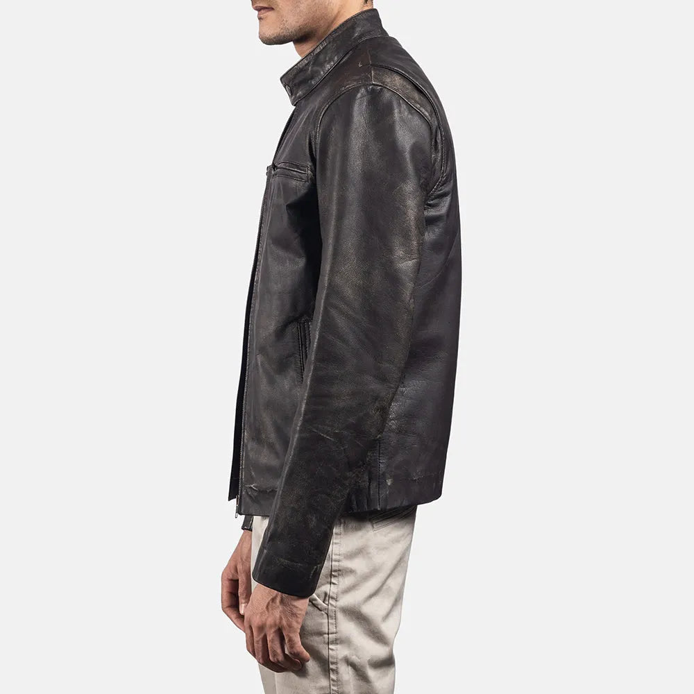 Stylish men brown leather jacket crafted from leather.