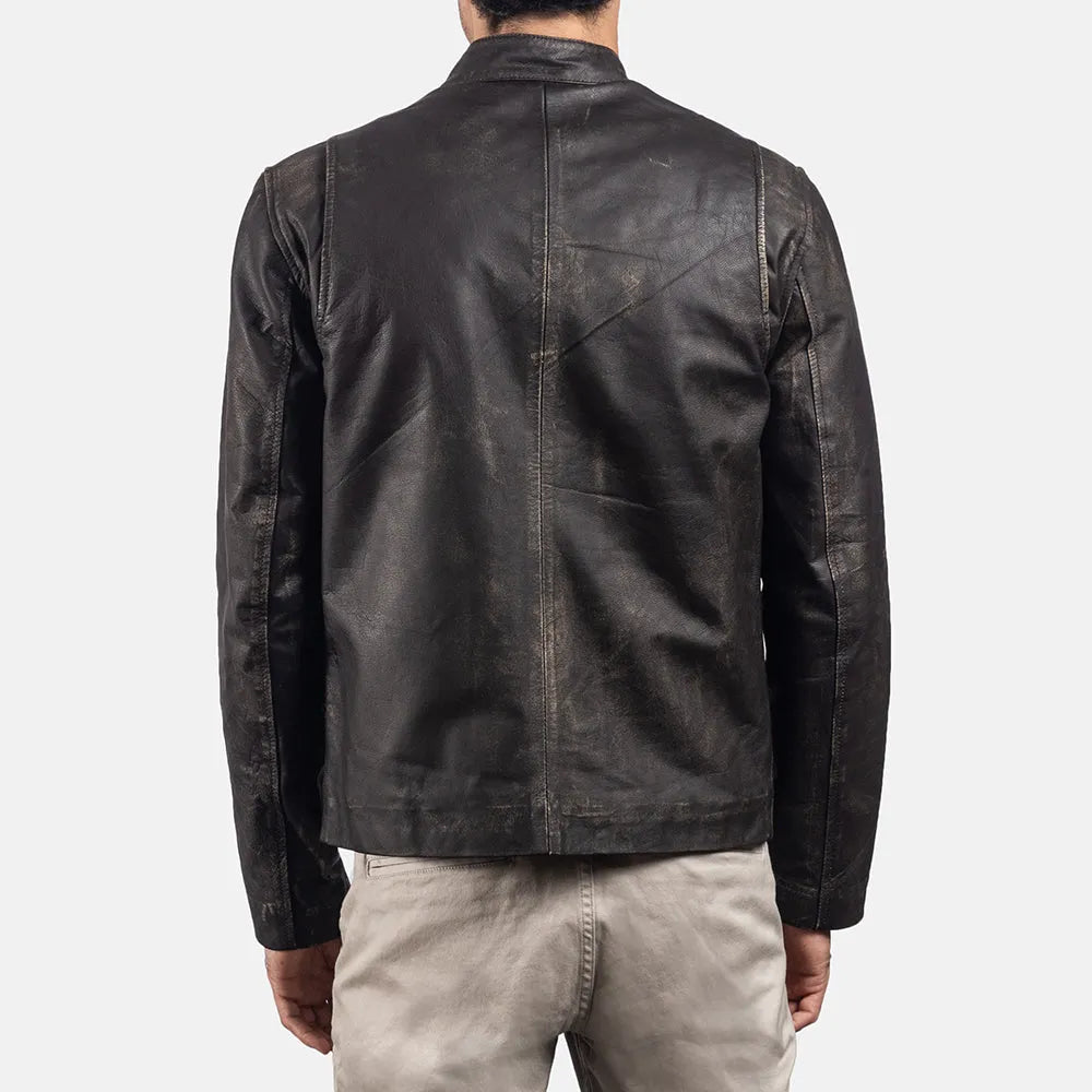 Stylish men brown leather jacket crafted from leather.