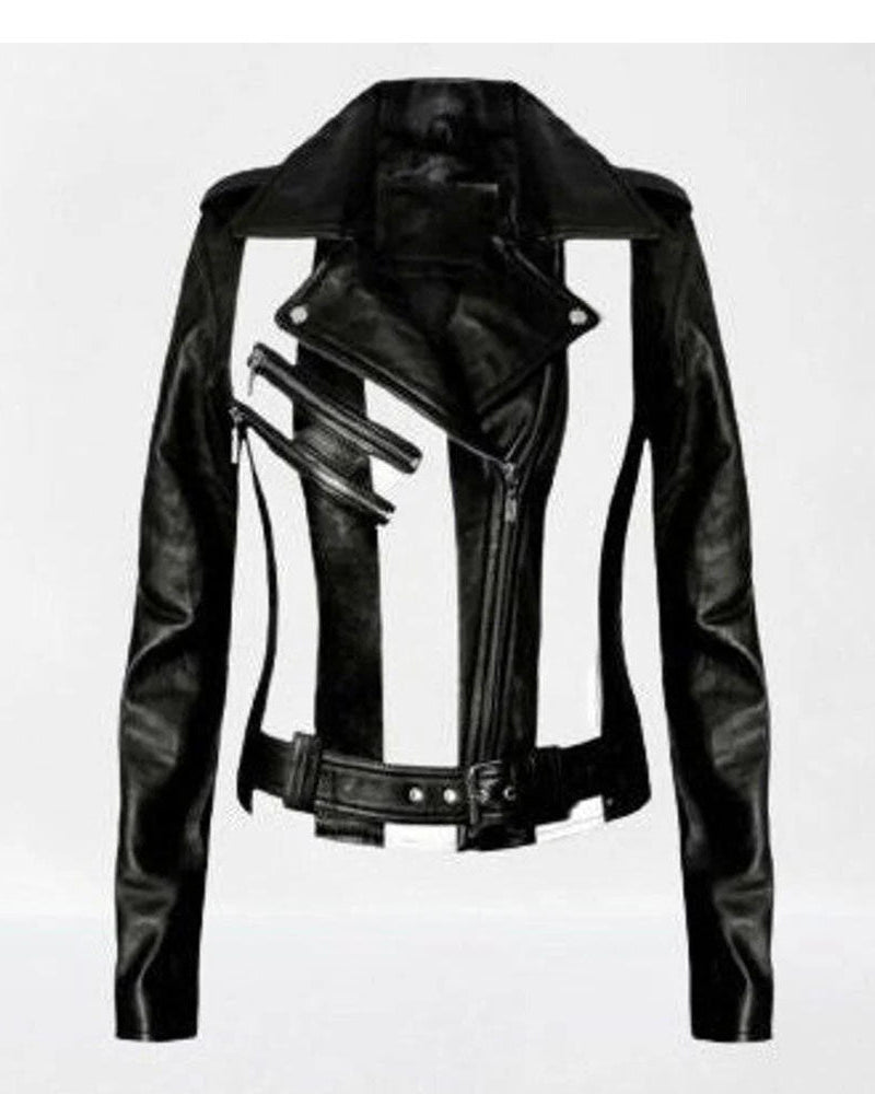 Women's And Girl's White And Black Stylish Two Tone Biker Jacket