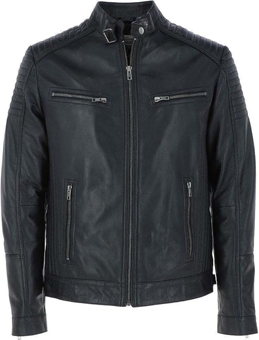 Zipped Motorcycle Style Leather Jacket