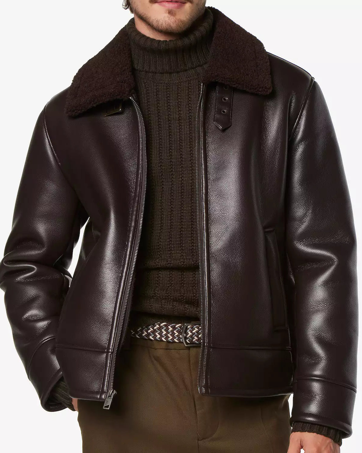 Men's Andrew Marc Cadman Faux Sherpa Collar Pilot Jacket