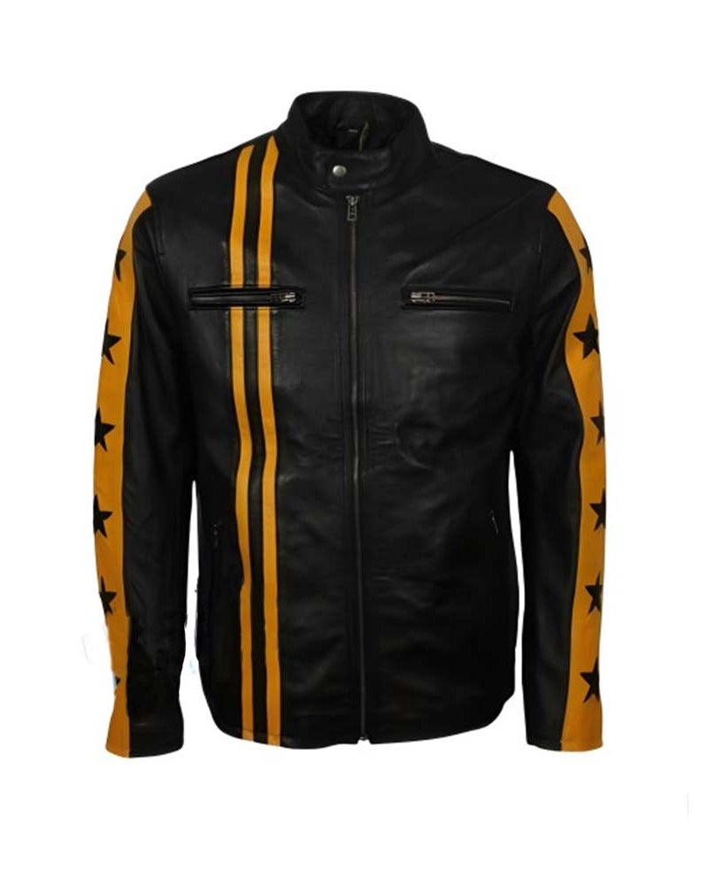 MEN'S YELLOW & BLACK CAFE RACER LEATHER JACKET