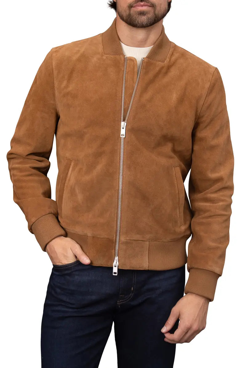 Tan Suede Trucker Jacket Mens