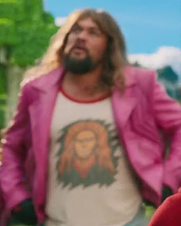 A Minecraft Movie 2025 Jason Momoa Pink Leather Fringe Jacket