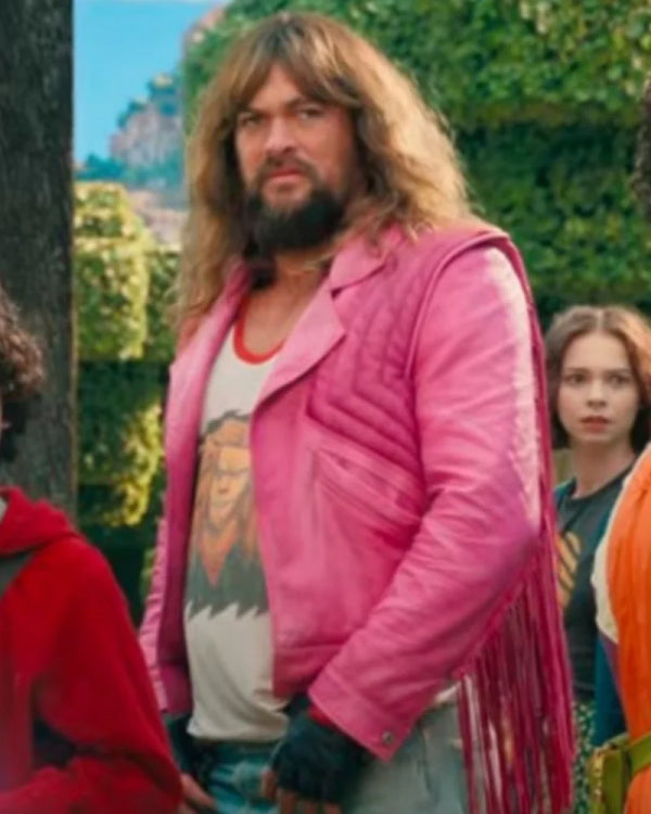 A Minecraft Movie 2025 Jason Momoa Pink Leather Fringe Jacket