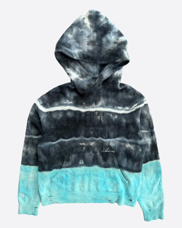 Amiri Black & Blue Tie-Dye Cashmere Distressed Hoodie