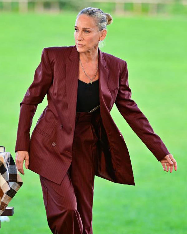 And Just Like That Carrie Bradshaw Burgundy Suit