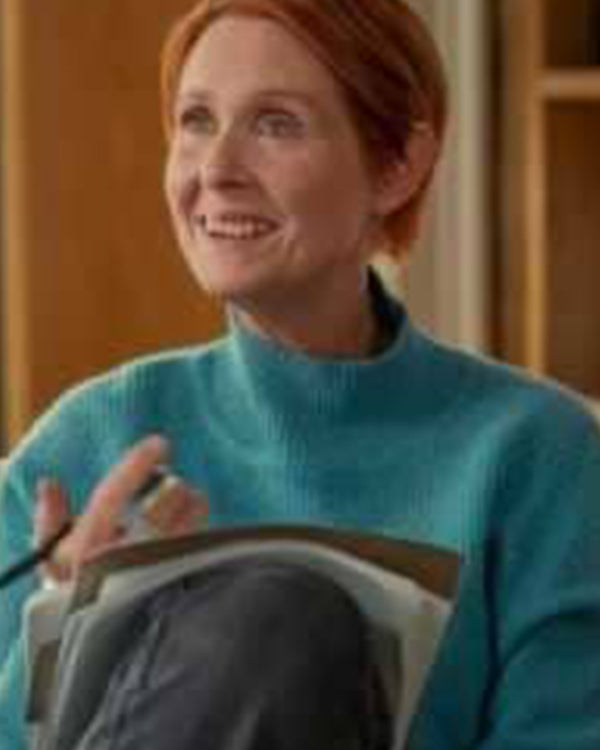 And Just Like That S02 Cynthia Nixon Blue Ribbed Mockneck Sweater