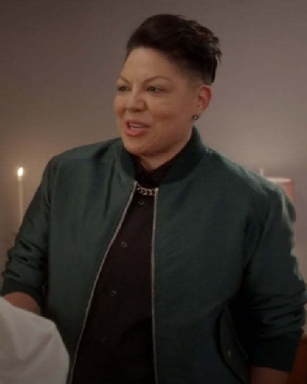 And Just Like That Sara Ramirez Quilted Green Satin Jacket