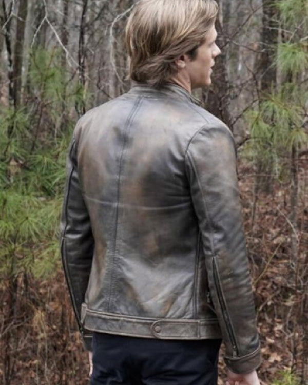 Angus MacGyver Distressed Silver Brown Leather Jacket