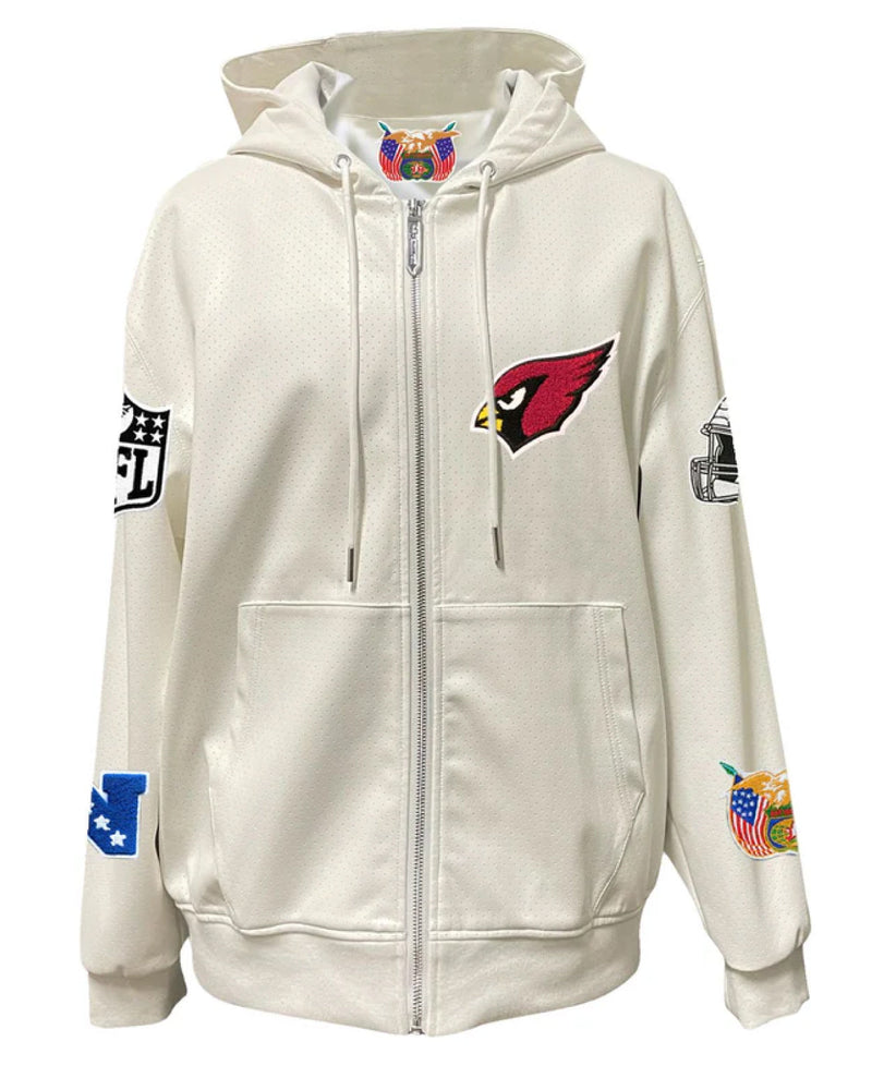 Arizona Cardinals Lightweight White Vegan Zip-up Hooded Jacket