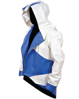 Assassins Creed White and Blue Hooded Leather Coat