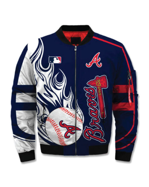 Atlanta Braves Blue and White Bomber Jacket