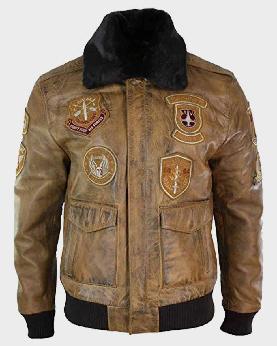 Mens Aviator Tan Bomber Leather Jacket