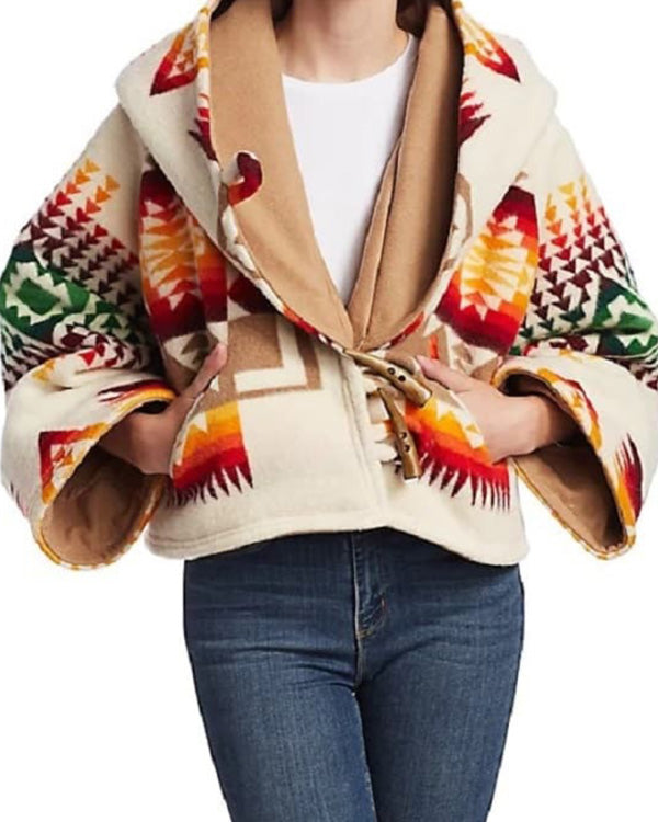 Beth Dutton Poncho Style Hooded Aztec Coat