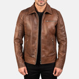 biker leather jacket Brown made from real leather, adding a touch of sophistication to your outfit.