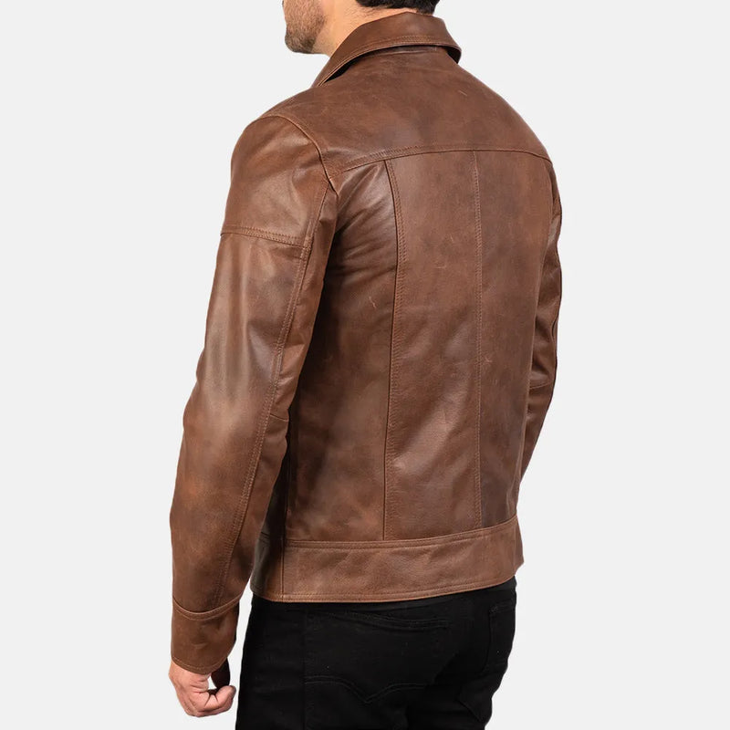 biker leather jacket Brown made from real leather, adding a touch of sophistication to your outfit.