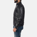 Gear up for the biker race jacket in this leather. Its black color and sleek design make it a must-have for any rider looking to make a statement.