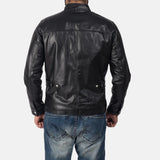 Gear up for the biker race jacket in this leather. Its black color and sleek design make it a must-have for any rider looking to make a statement.