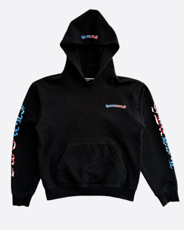 Black USA Flag Scroll Logo Hoodie