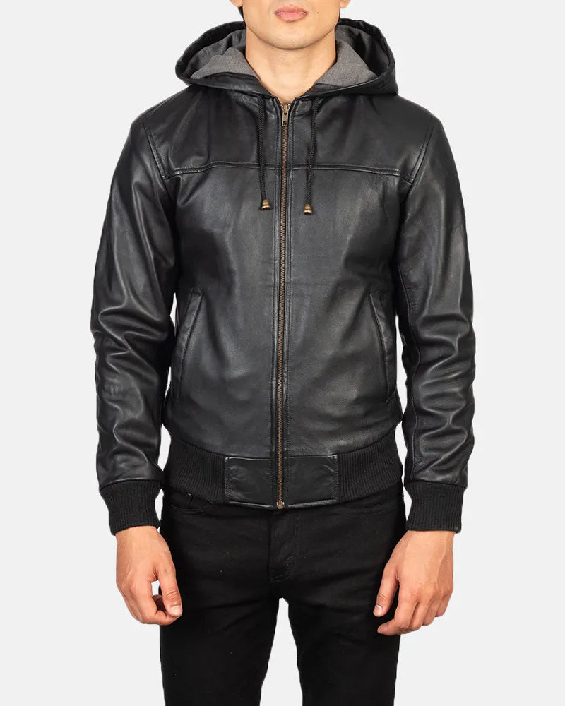 Men's black bomber jacket leather, perfect for any occasion. Its design make it a must-have for fashion-forward individuals.