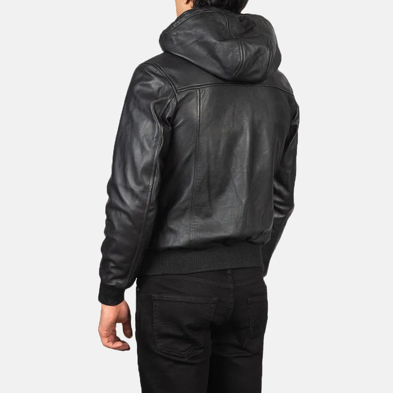 Men's black bomber jacket leather, perfect for any occasion. Its design make it a must-have for fashion-forward individuals.