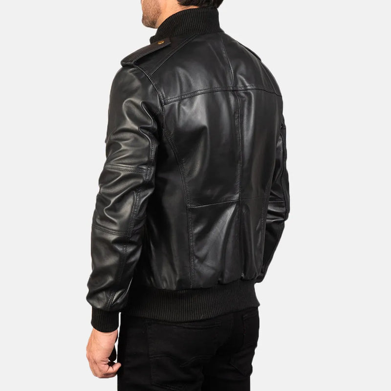 Stylish black bomber jacket men, made from genuine Sheep Skin leather 