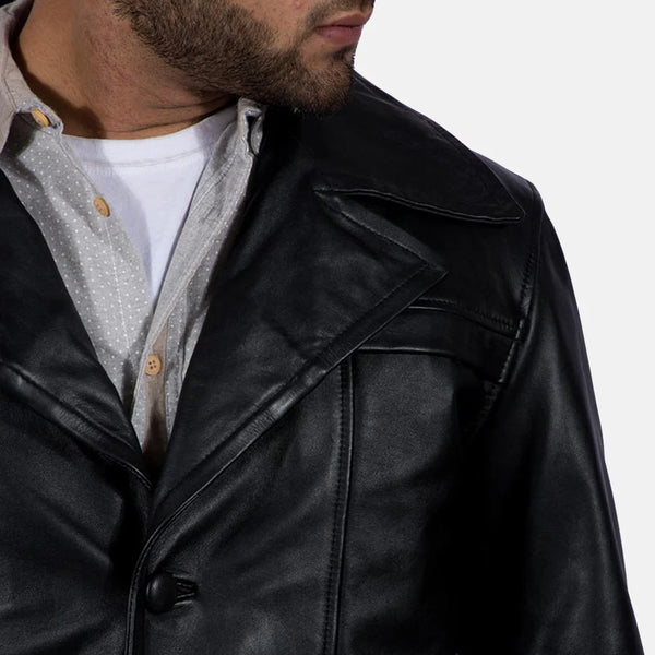 Style with this dashing Men's Browton Black Leather Coat. Crafted with leather, it's a must-have for any fashion-forward individual.