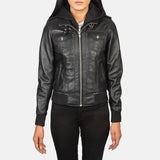 A stylish and sleek black leather jacket coat.