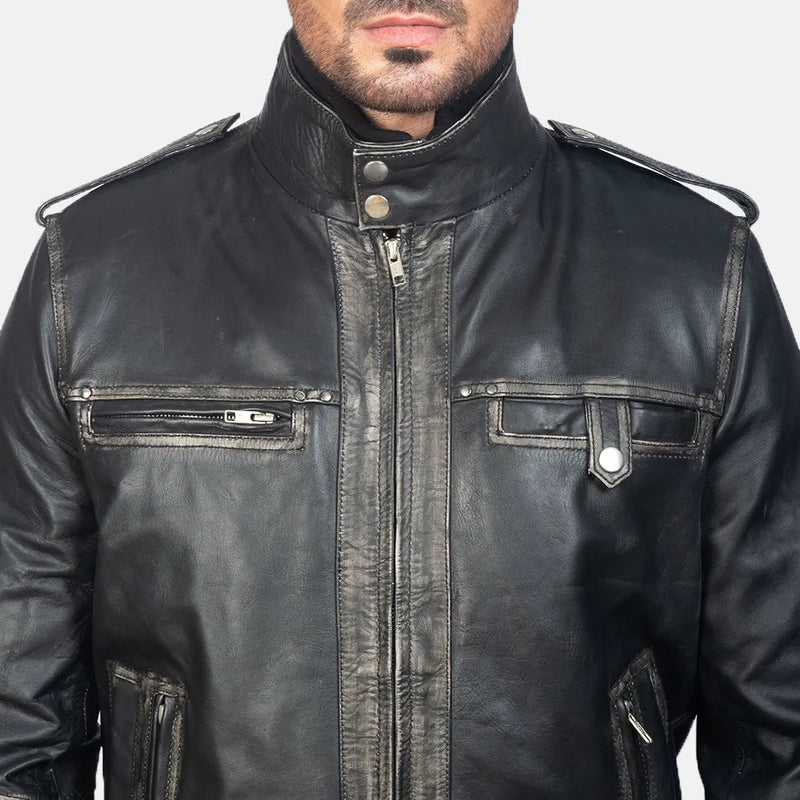 Authentic bomber black leather jacket vintage in Genuine leather