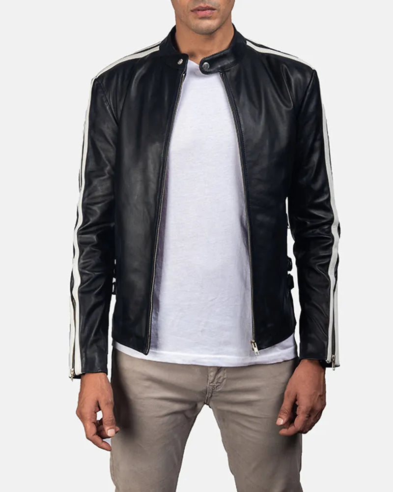 Classic black leather jacket for men, adding a touch of sophistication to your wardrobe.