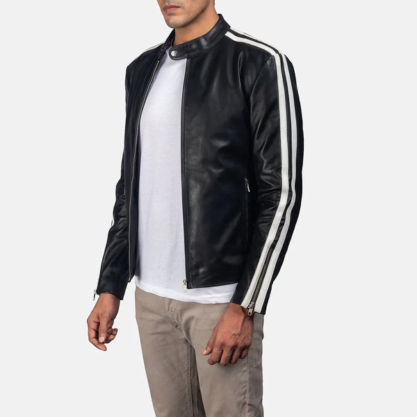Classic black leather jacket for men, adding a touch of sophistication to your wardrobe.