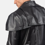 A stylish man in a black leather men's coat.