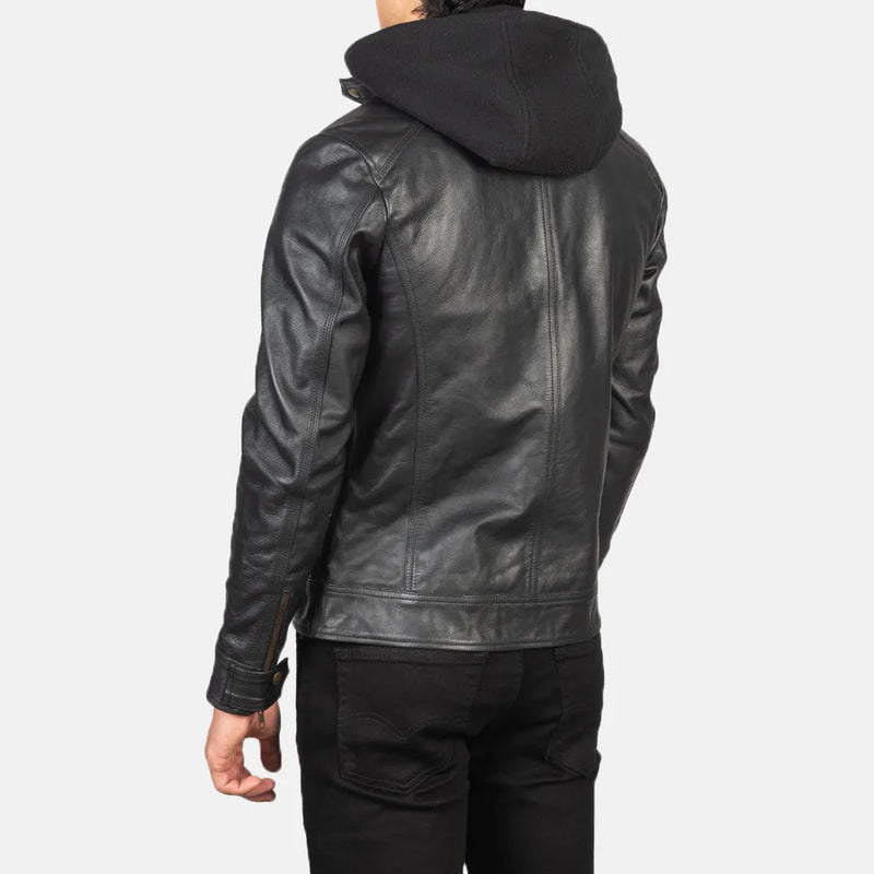 Stylish black leather men's jacket crafted from leather.